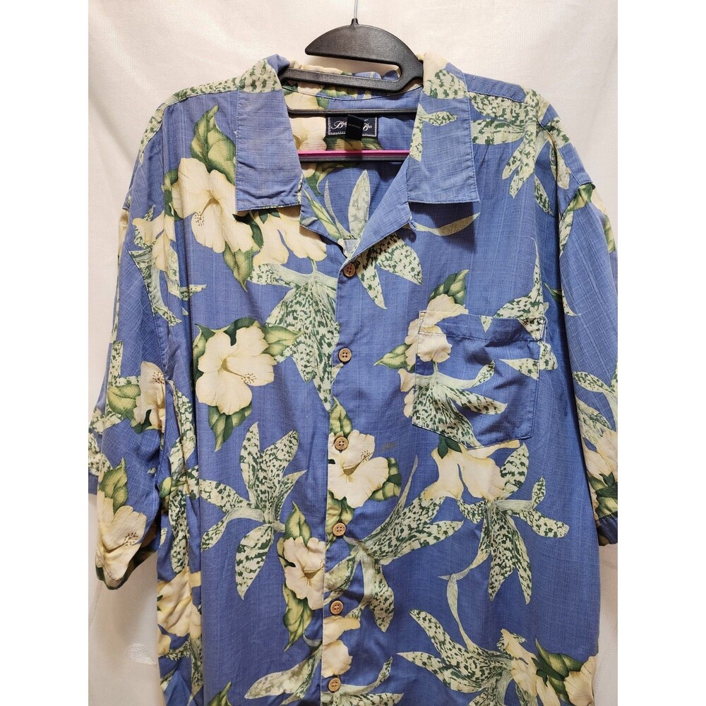 Bermuda Bay Men XL Blue Green Leaf Shirt Button Silk Tropical Vaca Hawaiin Aloha - Picture 7 of 14